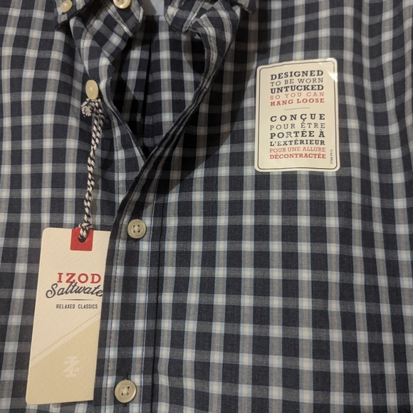 IZOD Saltwater Mens Gingham Relaxed Classic Fit Button Down Shirt Blue S/P - Picture 5 of 11